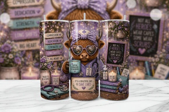 Download Purple Nurse Highland Cow Tumbler Wrap - Premium Resources