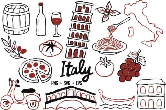 Download Hand Drawn Italy Travel Food Pizza SVG - Hand drawn Collection