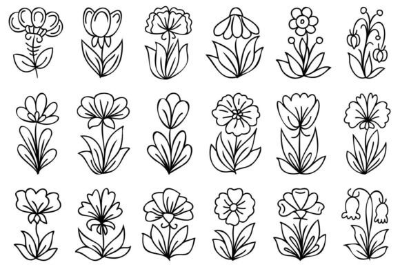 Download Line Art Hand Drawn Flowers - Hand drawn Collection