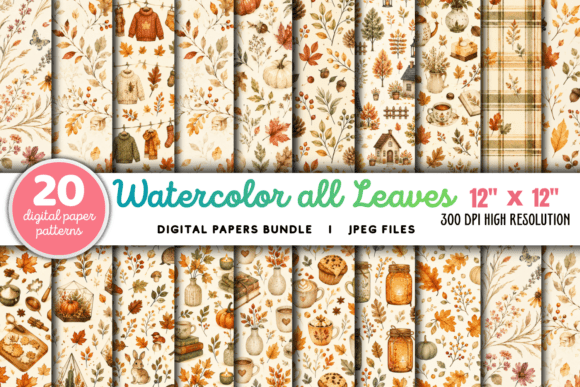 Download Watercolor All Leaves Pattern Bundle - Bundle Collection