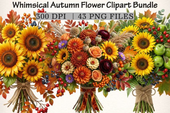 Download Whimsical Autumn Flower Clipart Bundle - Bundle Collection