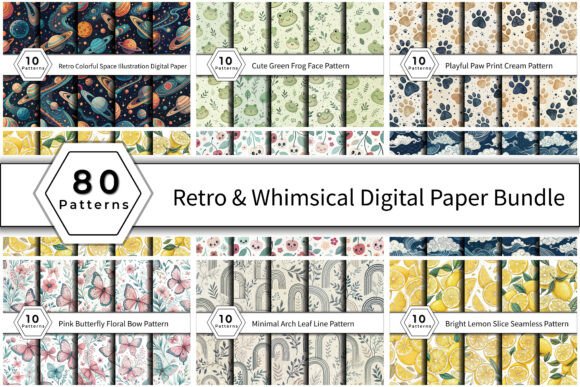 Download Retro and Whimsical Digital Paper Bundle - Bundle Collection