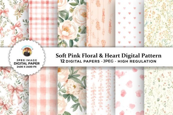 Download Soft Pink Floral &amp; Heart Digital Pattern - Soft pink Collection