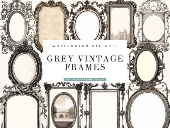 Download Grey Vintage Frames Clipart Png Bundle - Bundle Collection