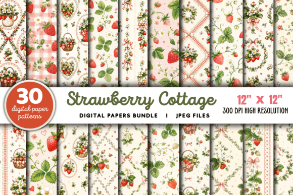 Download Strawberry Cottage Digital Paper Bundle - Bundle Collection