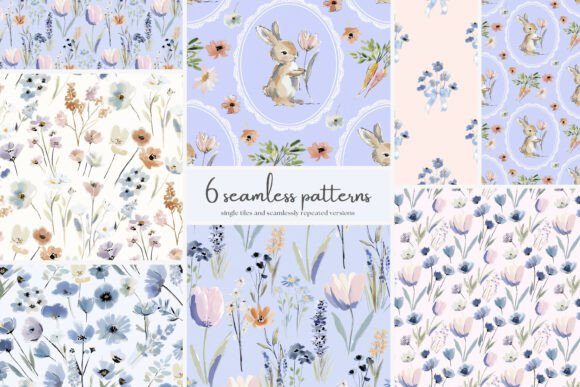 Download Spring Bunny Seamless Patterns Bundle - Bundle Collection