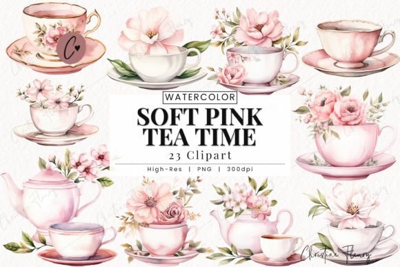 Download Watercolor Soft Pink Tea Time Clipart - Soft pink Collection