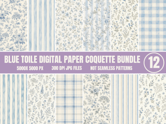 Download Blue Toile Coquette Digital Paper Bundle - Bundle Collection