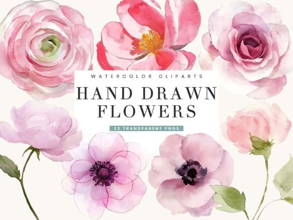 Download Watercolor Hand Drawn Flowers Clipart - Hand drawn Collection