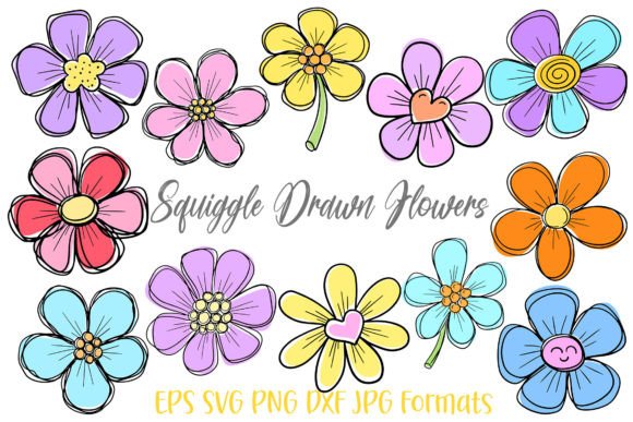 Download Squiggle Doodle Hand Drawn Flowers SVG - Hand drawn Collection