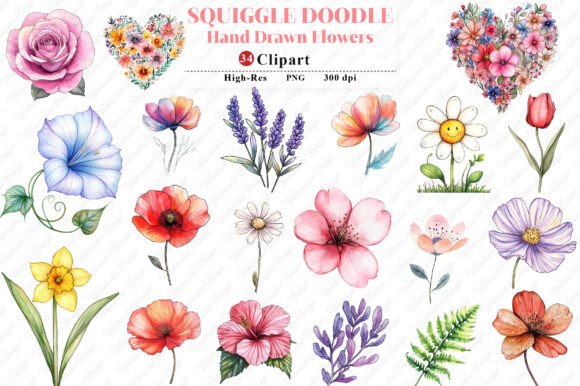 Download Squiggle Doodle Hand Drawn Flowers PNG - Hand drawn Collection