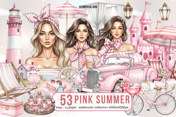 Download Pink Summer Watercolor Clipart Bundle - Bundle Collection
