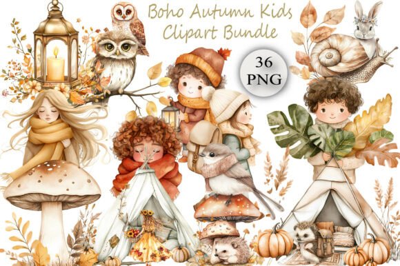 Download Boho Autumn Kids Clipart Bundle - Bundle Collection