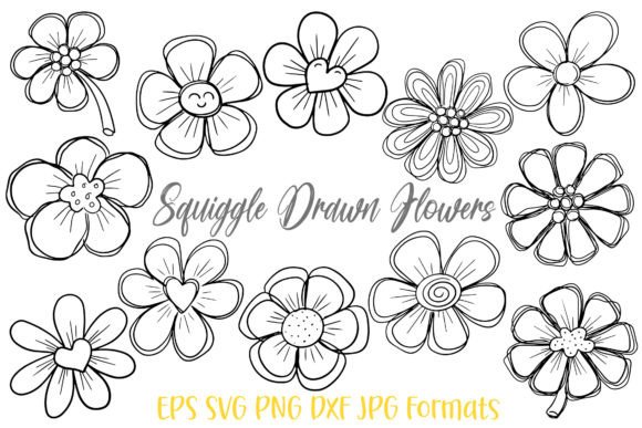 Download Squiggle Doodle Hand Drawn Flowers SVG - Hand drawn Collection
