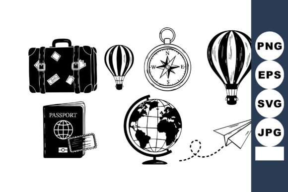 Download Travel Icons Suitcase Globe Passport Com - Travel Collection