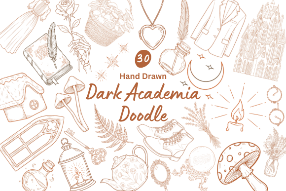 Download 30 Dark Academia Hand Drawn Doodles - Premium Resources