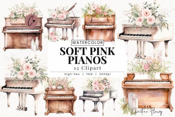 Download Watercolor Soft Pink Pianos Clipart - Soft pink Collection