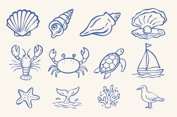 Download Hand Drawn Sea Life Doodle Set Design - Hand drawn Collection