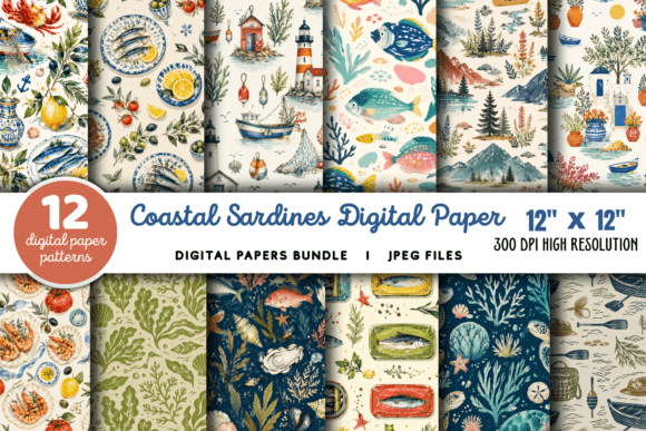 Download Coastal Sardines Digital Paper Bundle - Bundle Collection