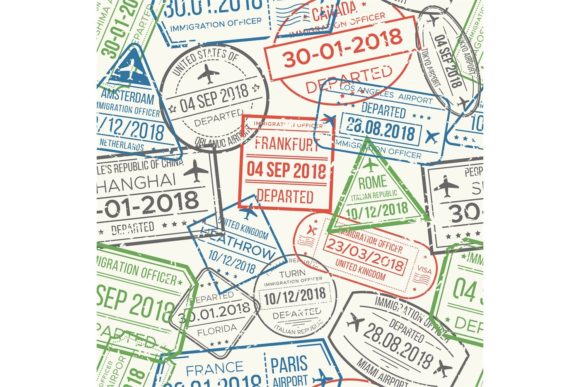 Download Travel Visa Airport Stamps Seamless Pattern - Travel Collection