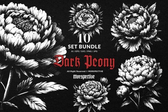 Download 10 Bundle Dark Art Peony Flower Garden - Bundle Collection