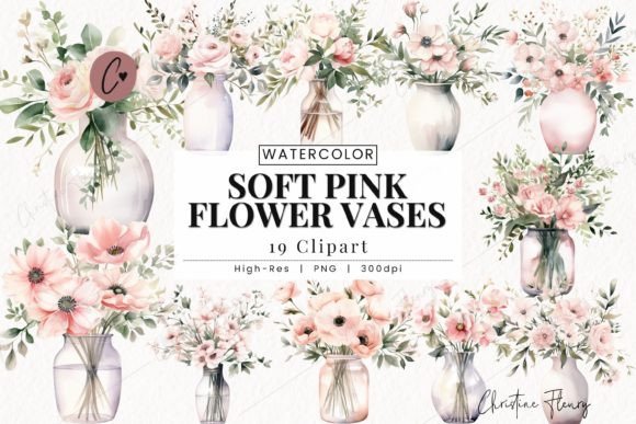 Download Watercolor Soft Pink Flower Vase Clipart - Soft pink Collection