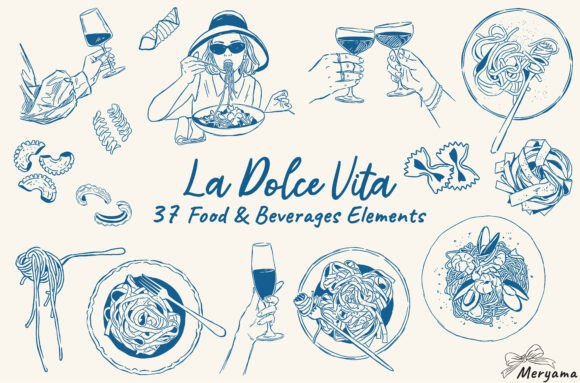 Download Hand Drawn Italian Food Pasta &amp; Beverage - Hand drawn Collection